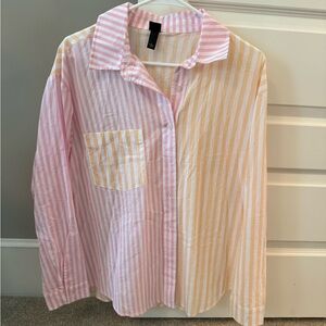 Striped Pink and Yellow Button-Up Shirt